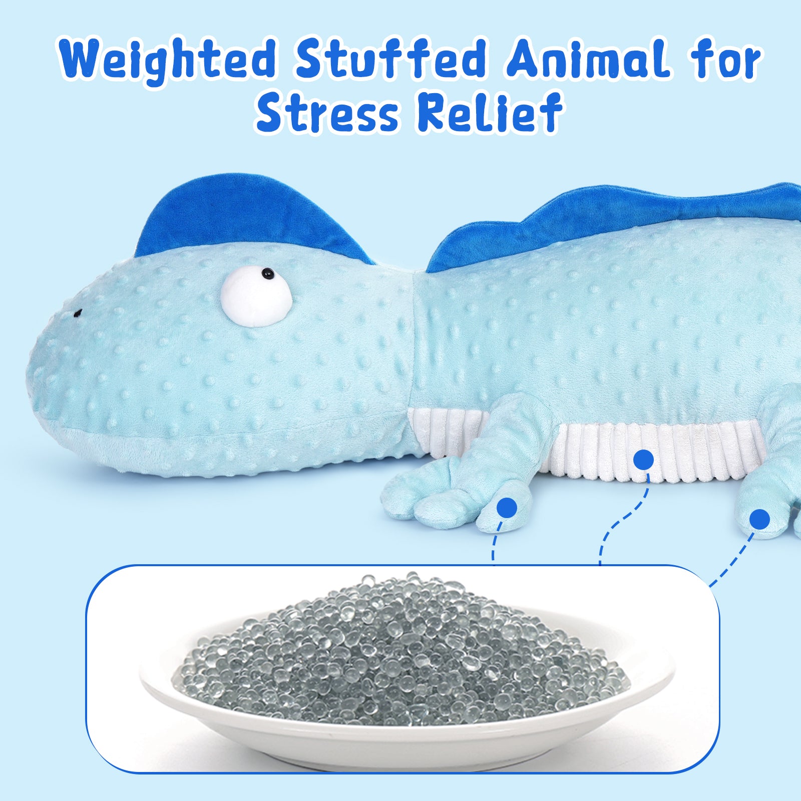 Lizard Weighted Plush Toy, Light Blue, 35.5 Inches