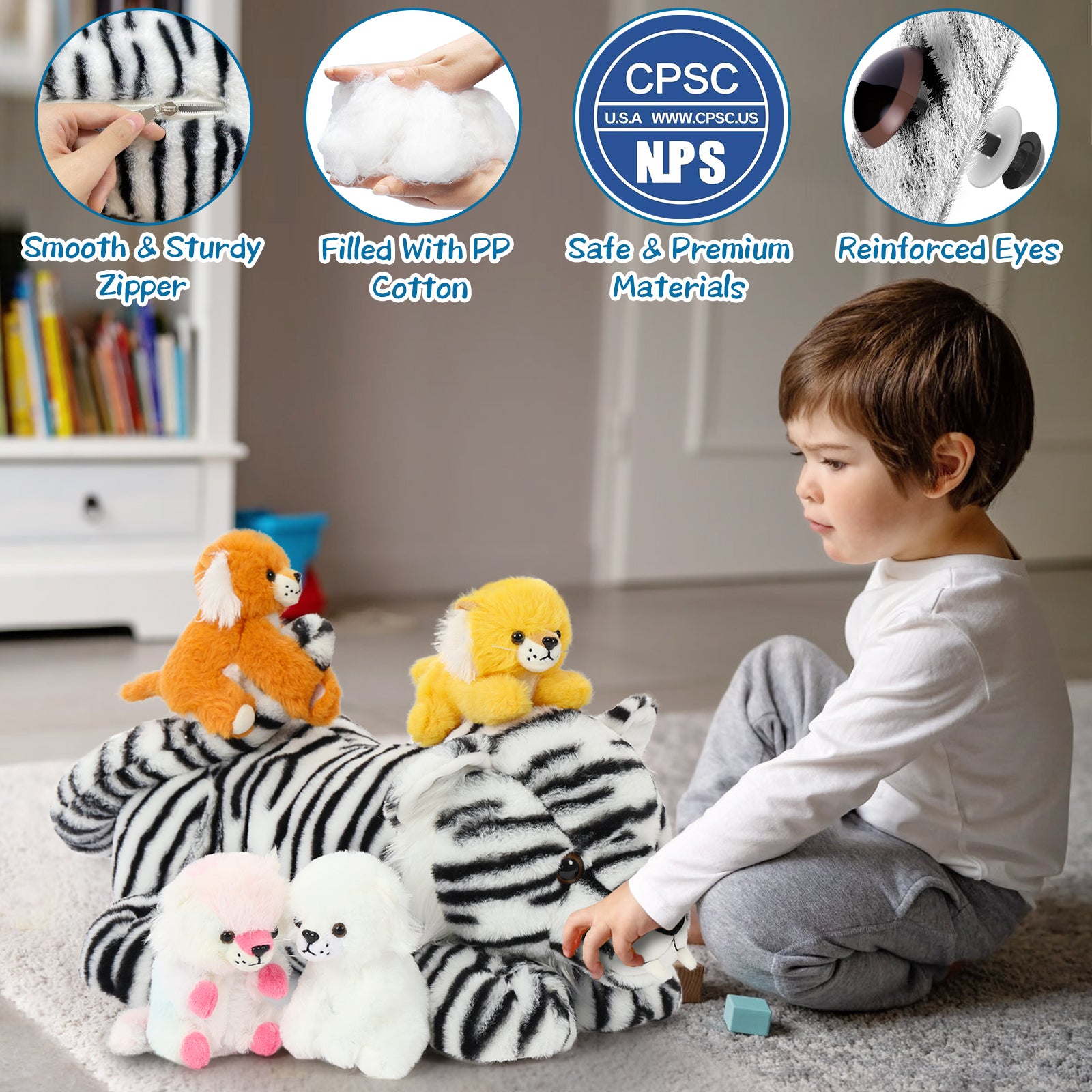 White Tiger Stuffed Animals Safari Plush Toys, 19.68 Inches