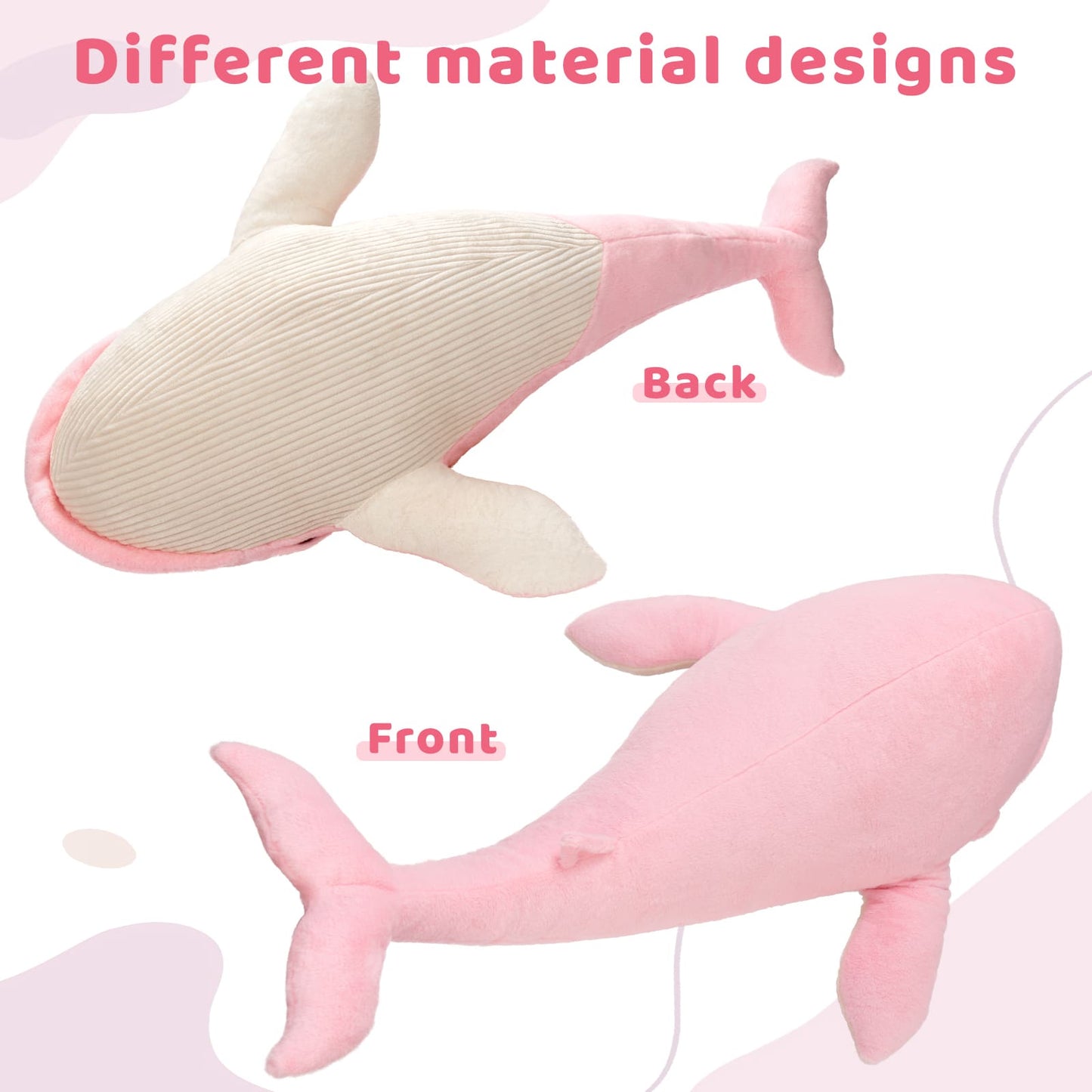 Big Whale Stuffed Animals, Pink, 47 Inches - MorisMos Ocean Animal Plush Toys - Free Shipping