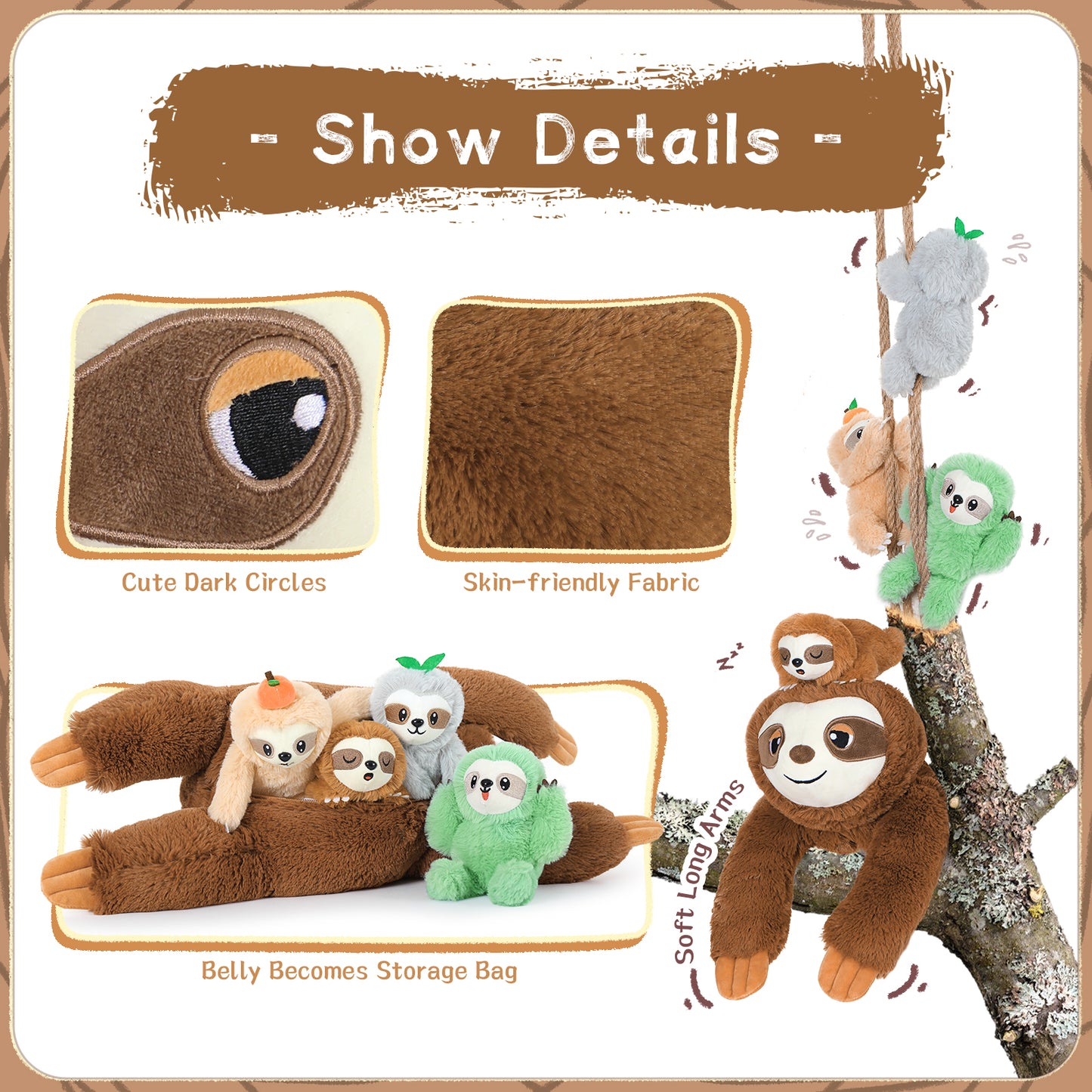Sloth Plush Toys Sloth Stuffed Animals, 23.6 Inches - MorisMos Stuffed Animals