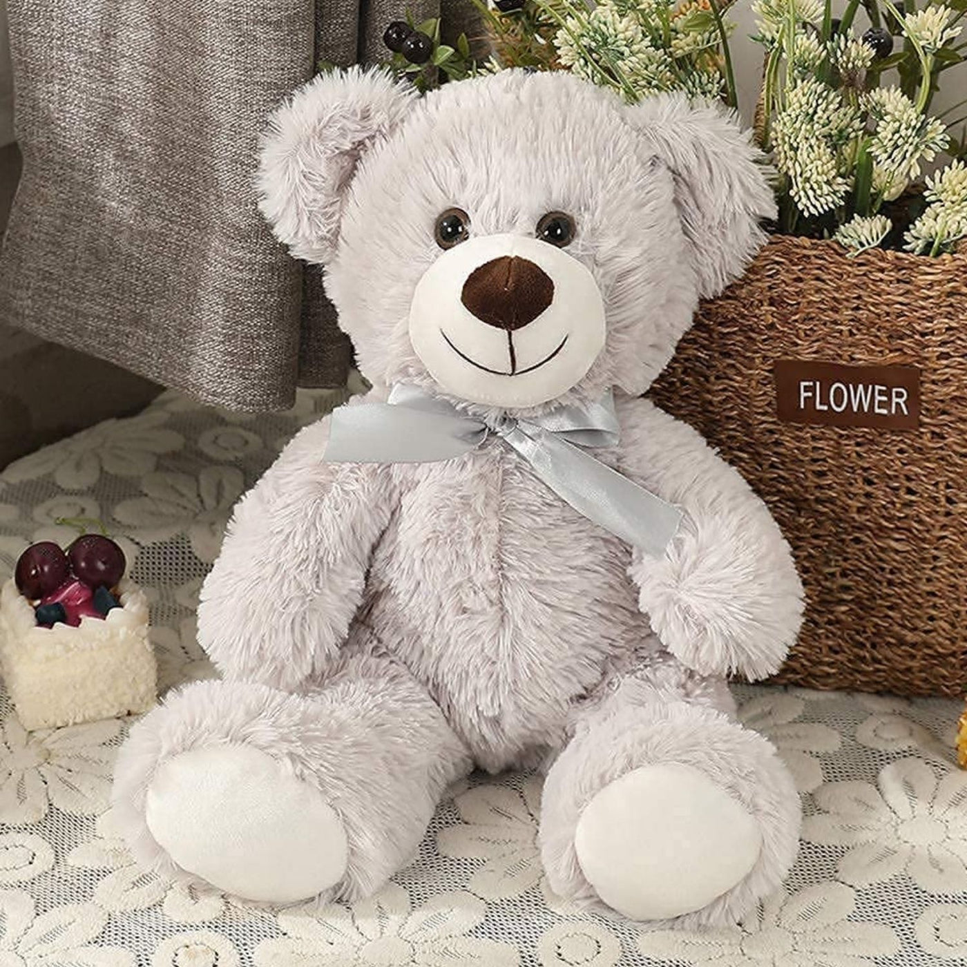 3-Pack Teddy Bear Stuffed Toy Set, White/Grey/Light Brown, 13.8 Inches