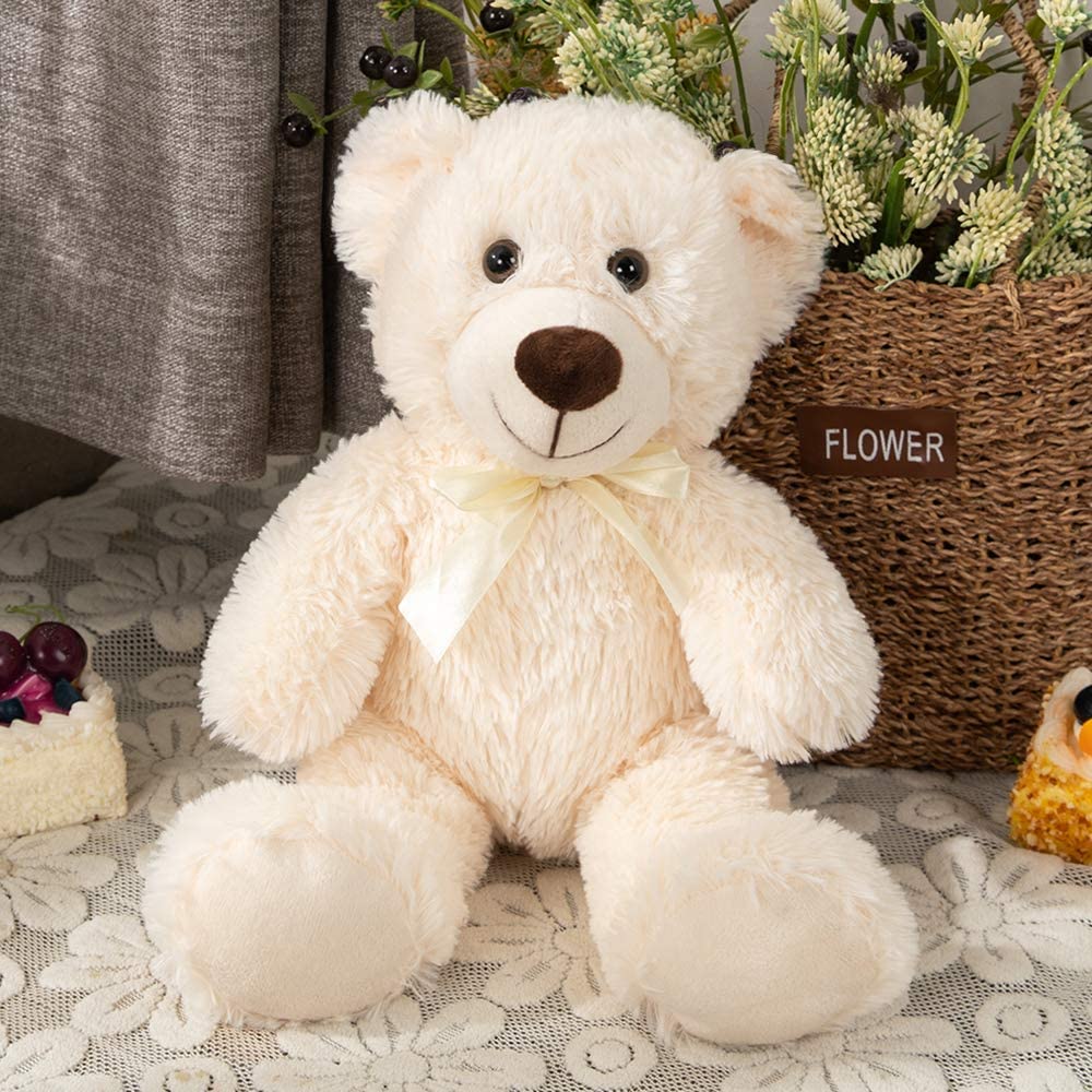 3-Pack Teddy Bear Stuffed Toy Set, White/Grey/Light Brown, 13.8"