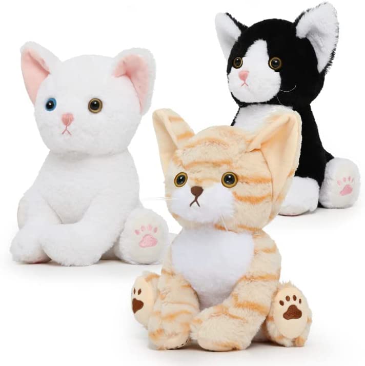 MorisMos Stuffed Animals - 3 Pcs Bulk Stuffed Animals - White/Orange/Black Kitten Plush Toys - Kitty Squishy Soft Toys - Friends' Christmas/Birthday/Graduation Gift - Free Shipping