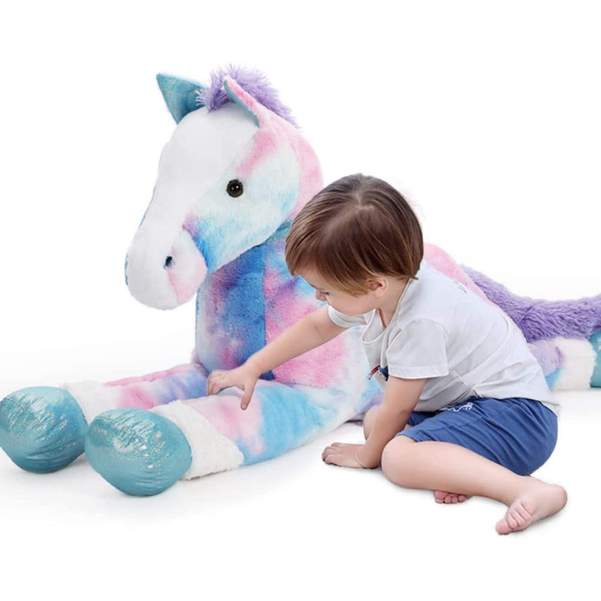Giant Colorful Horse Stuffed Toy, Pink/Blue, 35/47 Inches