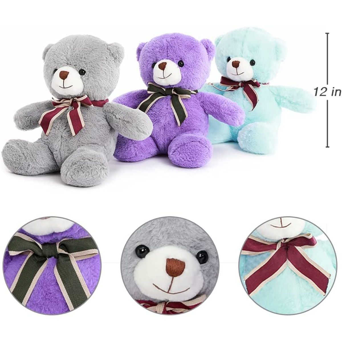 3-Pack Teddy Bear Stuffed Toys, 12 Inches