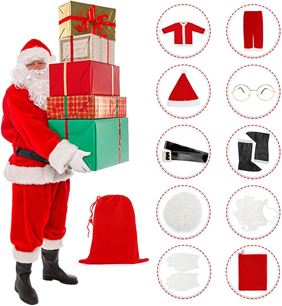 Weihnachtsmann-Kostüme für Herren, 10-teilig, L-XXL