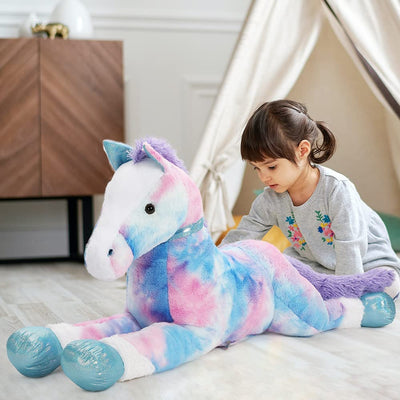 Giant Colorful Horse Stuffed Toy, Blue, 35"/47"