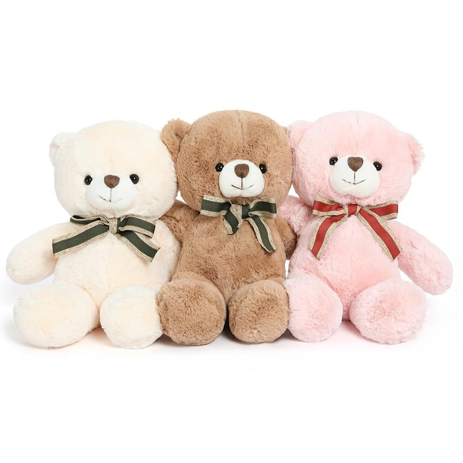 Paquet de 3 peluches ours en peluche, 12'', blanc/marron/rose
