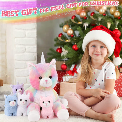 MorisMos Rainbow Cat Unicorn Stuffed Toy with Baby Kitties, 22''