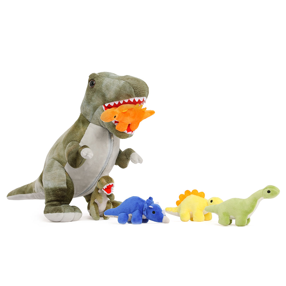 Mommy T-rex Toy With 5 Small Dinosaurs 19'' - Friend Teddy