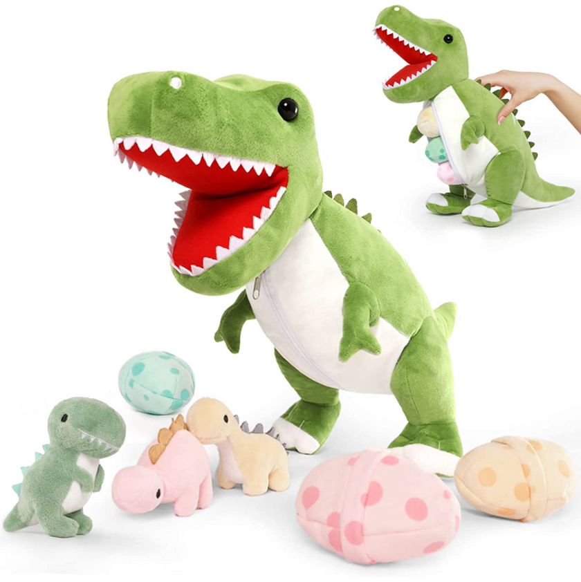 MorisMos Plüsch-Dinosaurier-Stofftier 23,6'' Mama-Stoffdinosaurier mit 3 Babys