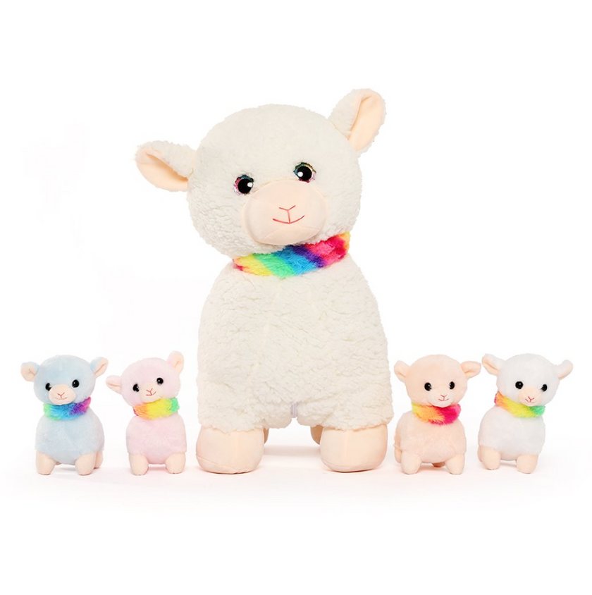 MorisMos Plush Stuffed Animal Toy 14.5'' Stuffed Mommy Sheep with 4 Babies