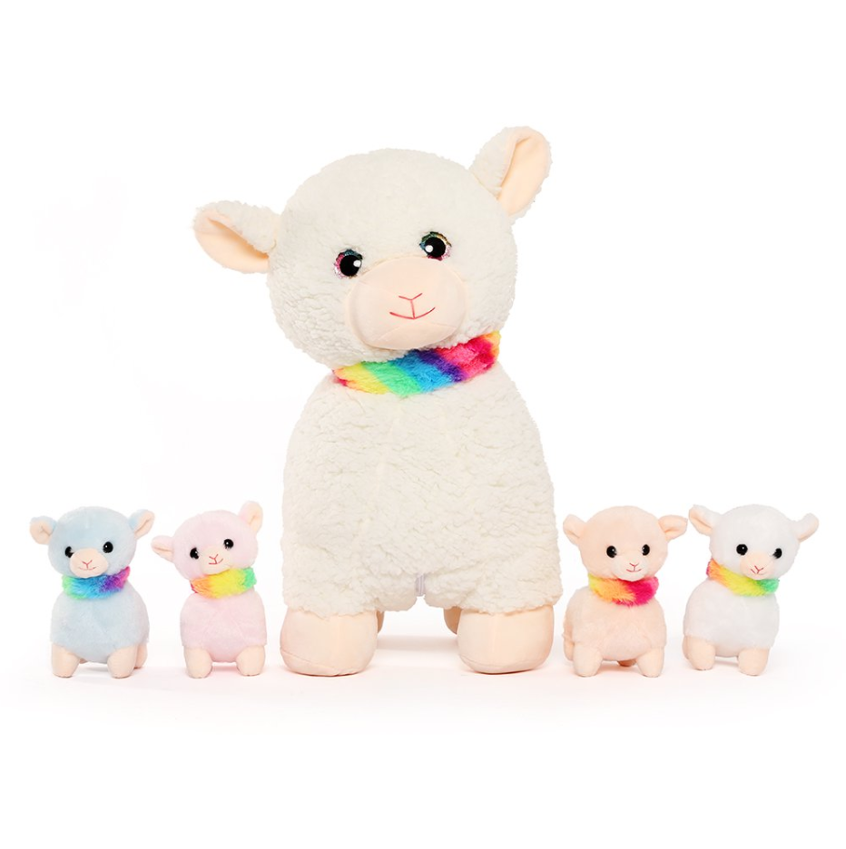 MorisMos Plush Stuffed Animal Toy 14.5'' Stuffed Mommy Sheep with 4 Babies