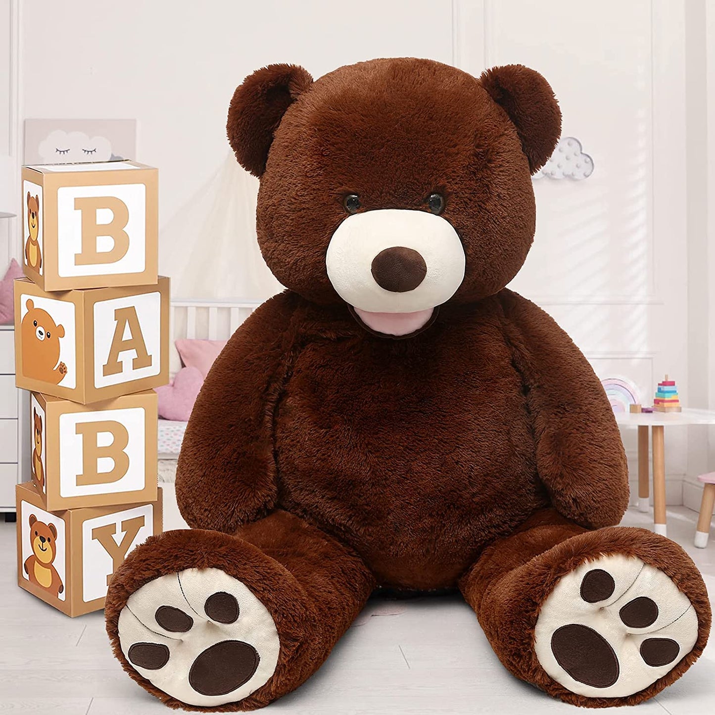 Giant Teddy Bear Plush Toys - Dark Brown Teddy Bear Plush Dolls - Smiling Teddy Bear Stuffed Animals - Valentine's Day Teddy Bear Plushies - Teddy Bear Theme Baby Shower - We Can Bearly Wait Baby Shower Decor