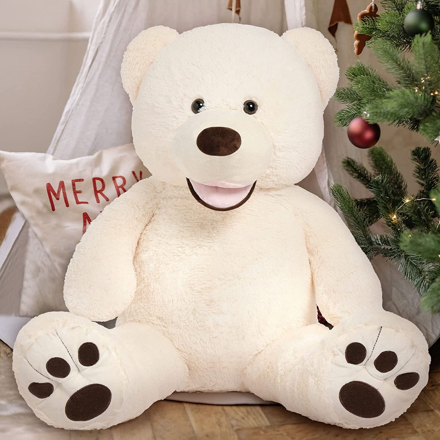 Giant White Teddy Bear Plush Toys - Beige Teddy Bear Plush Dolls - Smiling Teddy Bear Stuffed Animals - Valentine's Day Teddy Bear Plushies - Teddy Bear Theme Baby Shower - We Can Bearly Wait Baby Shower Decor