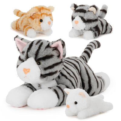 Mommy Cat with Cat Babies Stuffed Animal Set, 16 Inches