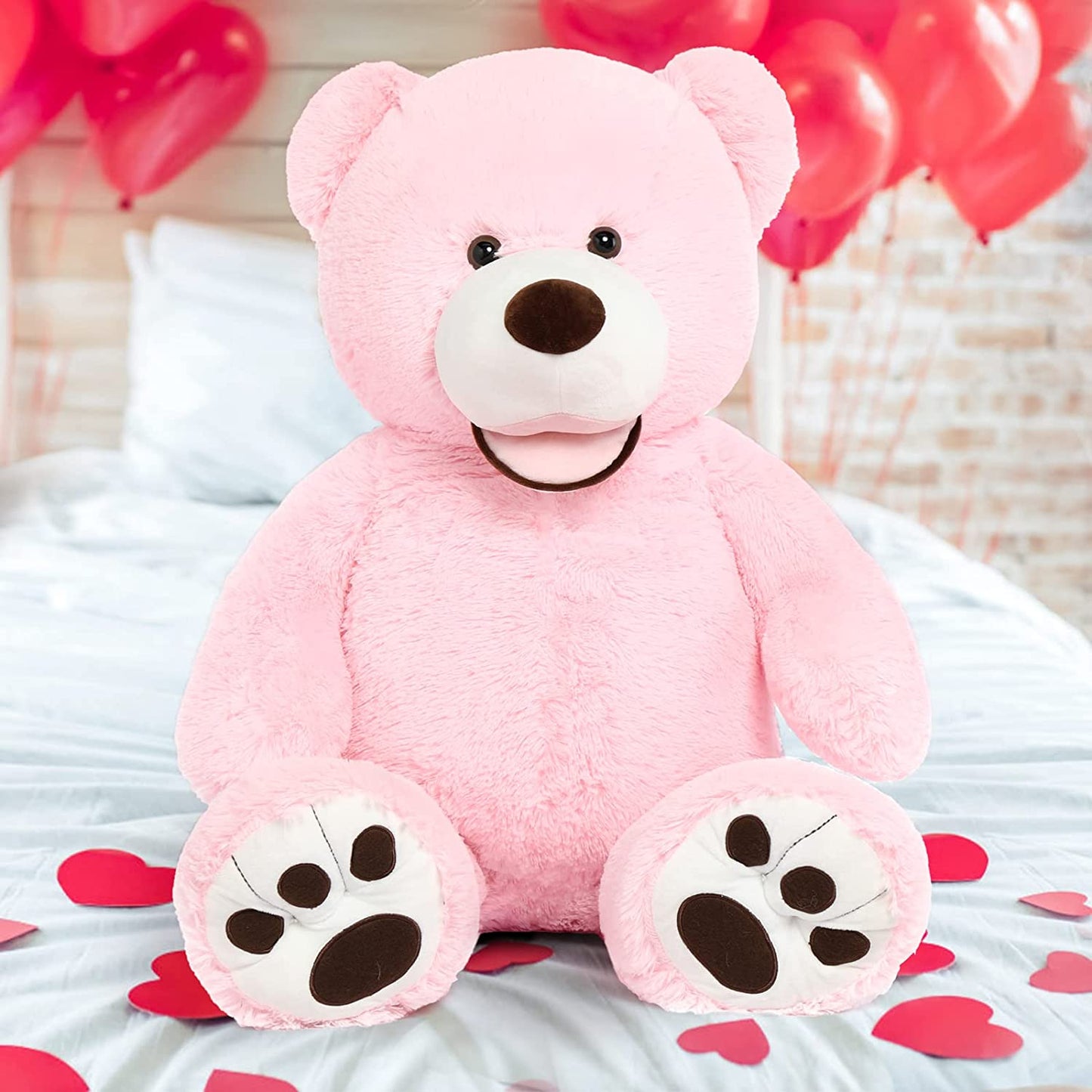 Giant Pink Teddy Bear Plush Toys - Pink 6 FT Teddy Bear Plush Dolls - Smiling Teddy Bear Stuffed Animals - Valentine's Day Teddy Bear Plushies - Teddy Bear Theme Baby Shower - We Can Bearly Wait Baby Shower Decor