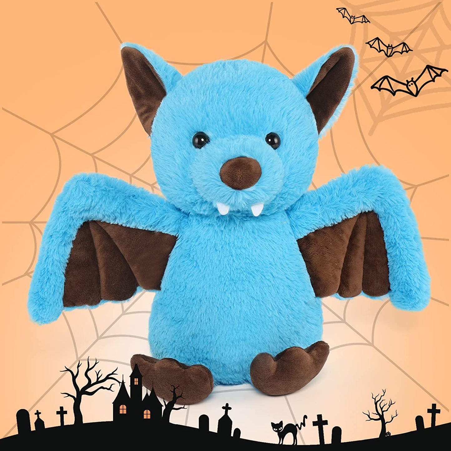 MorisMos Stuffed Animals - 3 Pcs Bat Stuffed Animals - Blue/Grey/Pink Bat Plush Toys - Halloween Bat 14 Inches Soft Toys - Free Shipping
