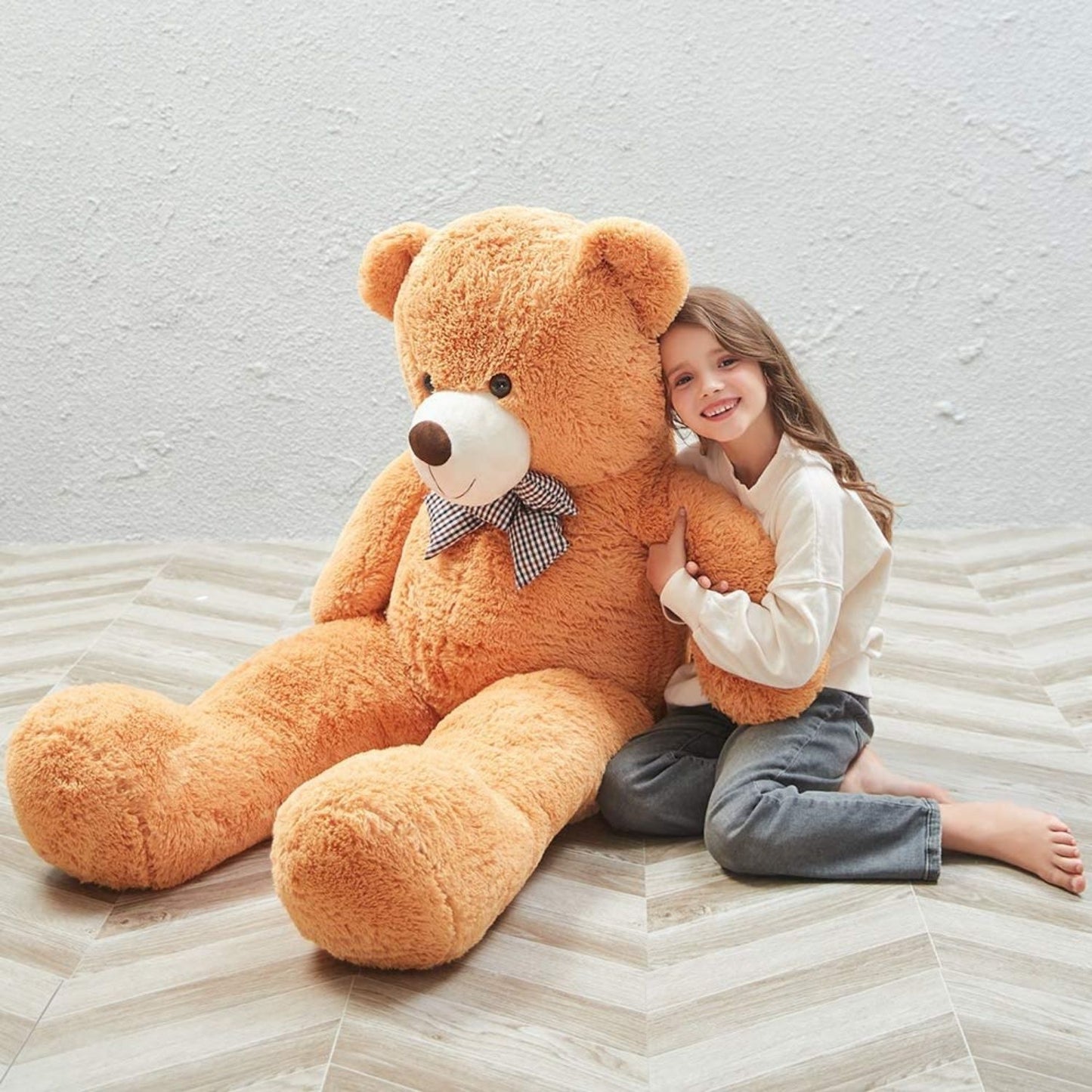 Teddy Bear Stuffed Animal - Plush Giant Teddy Bears with Bows - Big Orange Bear 5 Feet - Massive 4 Feet Teddy Bear Plush Dolls - We Can Bearly Wait - Teddy Bear Themed Baby Shower - Gender Reveal Party Decorations - Valentine's Day Teddy Bear & Gift for Girlfriend/Boyfriend - MorisMos Stuffed Animals